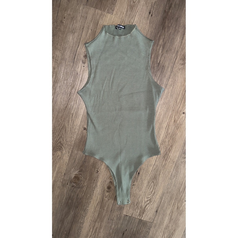 Fashion Nova Womens Ribbed Mock Neck Sleeveless Bodysuit Sage Green XL